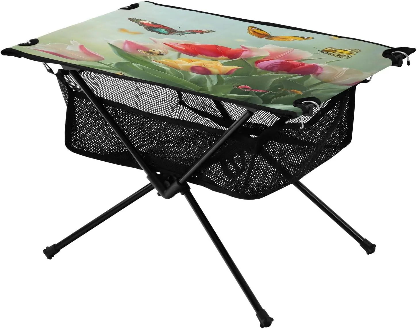 Camping Table Lightweight Portable Folding Table with Mesh Storage Net Butterfly Flower Red Tulip Ideal for Camping Hiking Beach Picnic Travel Backyard