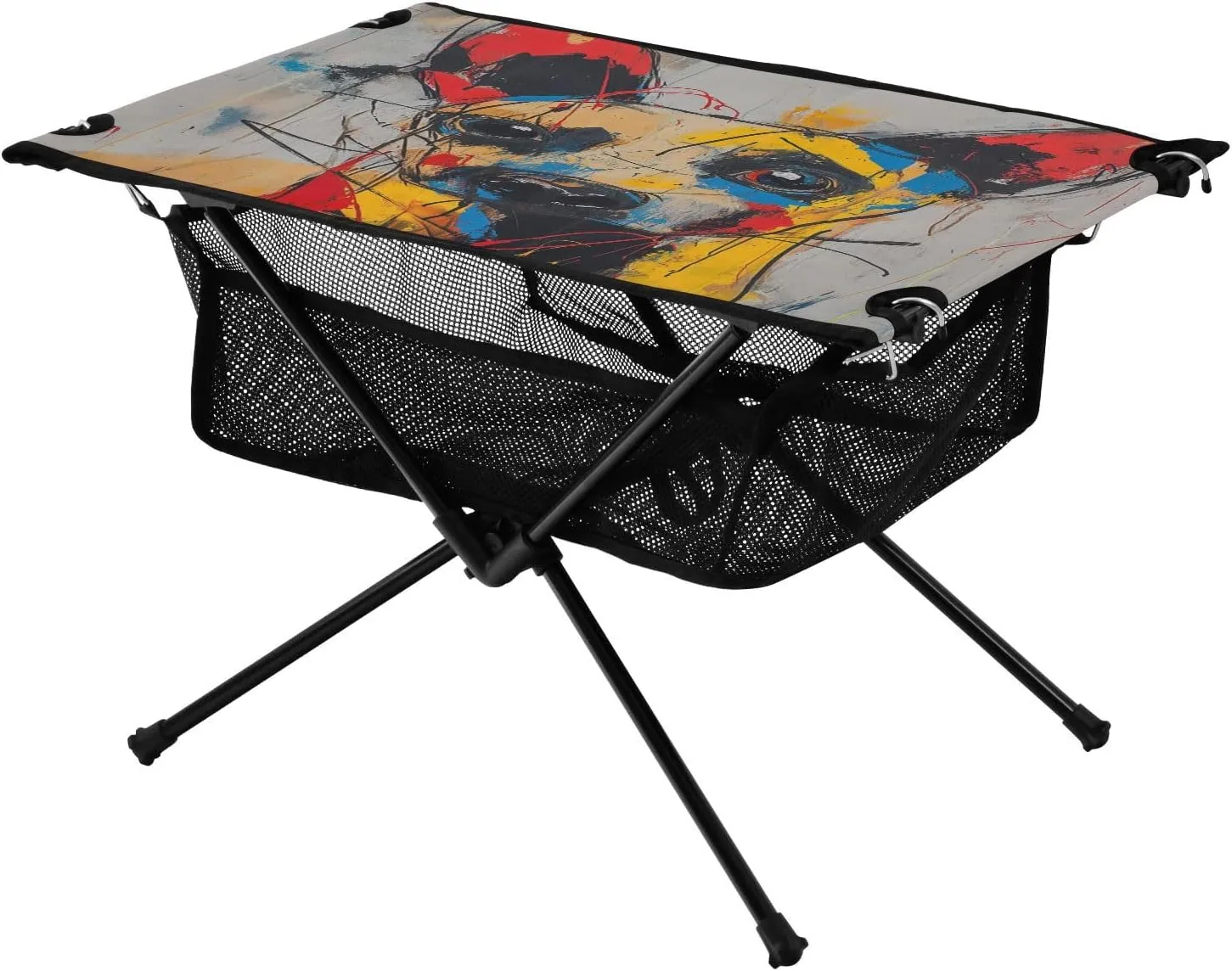 Camping Table Lightweight Portable Folding Table with Mesh Storage Net Watercolor Dog Ideal for Camping Hiking Beach Picnic Travel Backyard