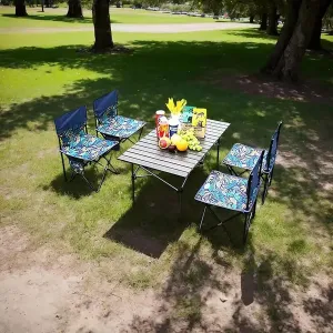 Camping Table Set with Chairs, Outdoor Indoor Use for BBQ Table, Picnic Table, Garden Parties, Foldable Portable Table, Multipurpose Use,Black