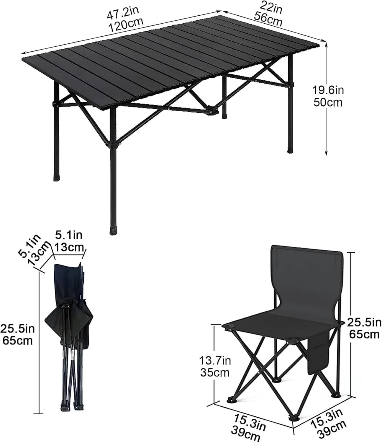 Camping Tables Roll-Top Table with Bag Outdoor Folding Picnic Table Quick Installation Garden Table for Sand Hiking Travel Camp Balcony BBQ Party