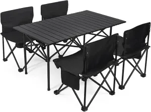Camping Tables Roll-Top Table with Bag Outdoor Folding Picnic Table Quick Installation Garden Table for Sand Hiking Travel Camp Balcony BBQ Party