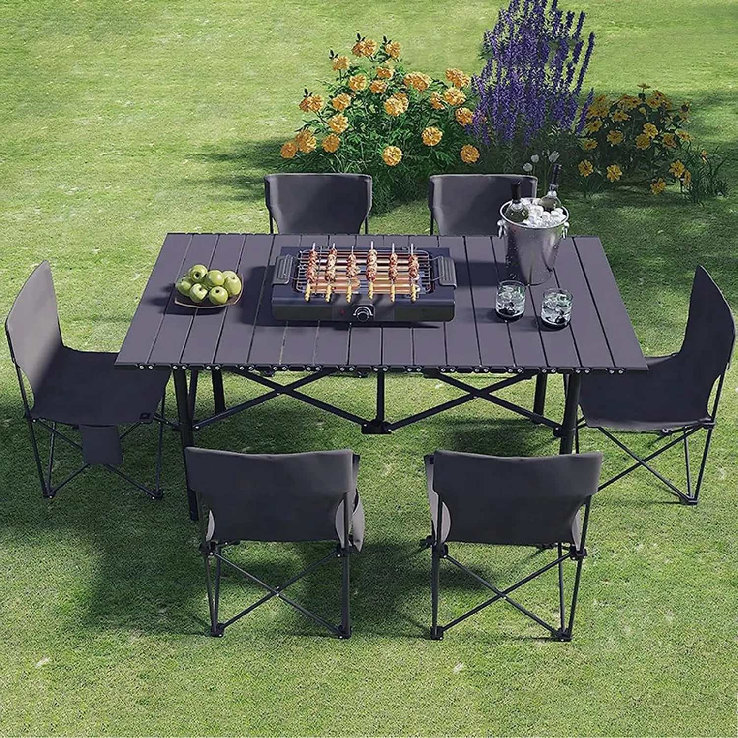 Camping Tables Roll-Top Table with Bag Outdoor Folding Picnic Table Quick Installation Garden Table for Sand Hiking Travel Camp Balcony BBQ Party