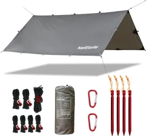 Camping Tarp by NatEtoile - Versatile 10X10 ft Portable Rain Fly for Hammock with 19 Tie-Outs,PU 5000mm Waterproof Sunproof Tarp Shelter - Ideal for Camping, Hiking, Backpacking, and Hammock Cover
