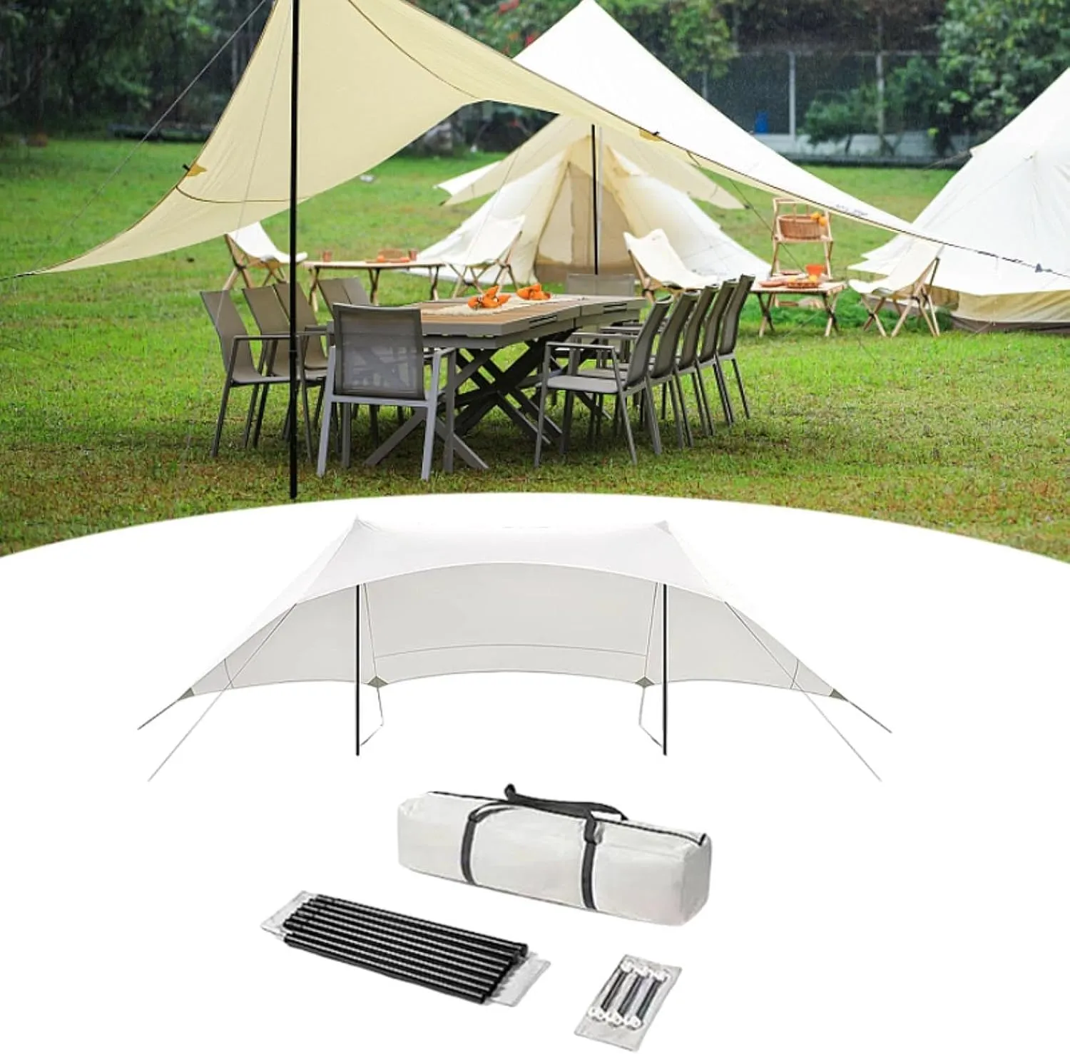 Camping Tarp Camping Canopy Gear Versatile Sun Protection with Storage Bag Tent Tarp for Backpacking Beach Yard Garden Travel, Height 2.1m