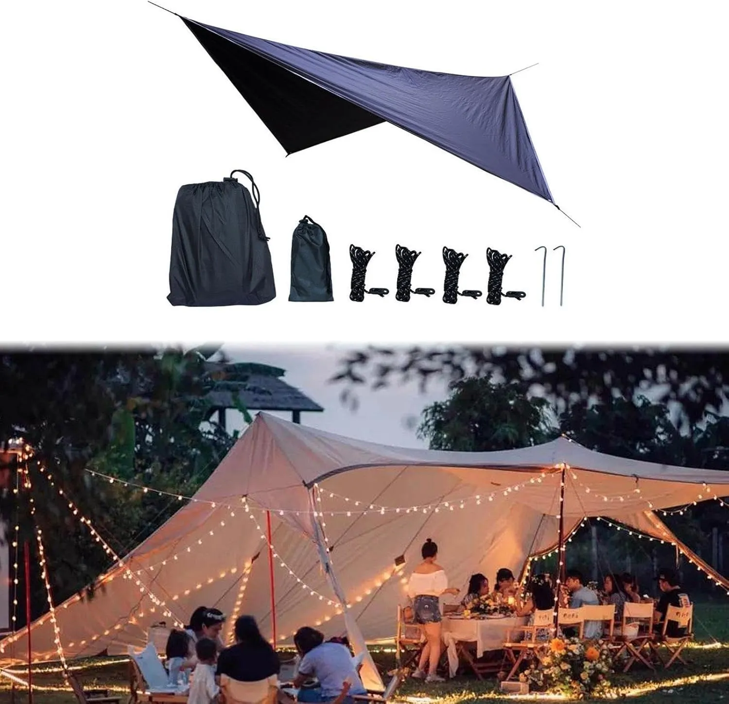 Camping Tarp Camping Tent Tarp Hammock Canopy Rain Awning for Outdoor Activities, Black