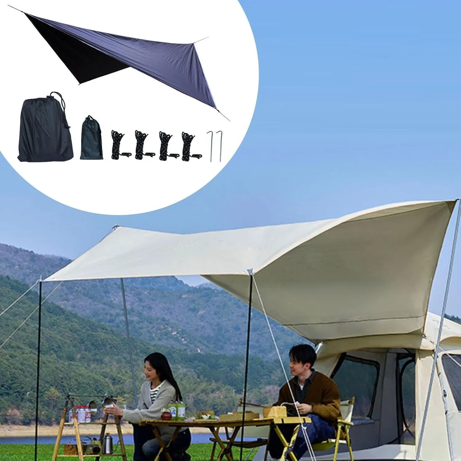 Camping Tarp Camping Tent Tarp Hammock Canopy Rain Awning for Outdoor Activities, Black