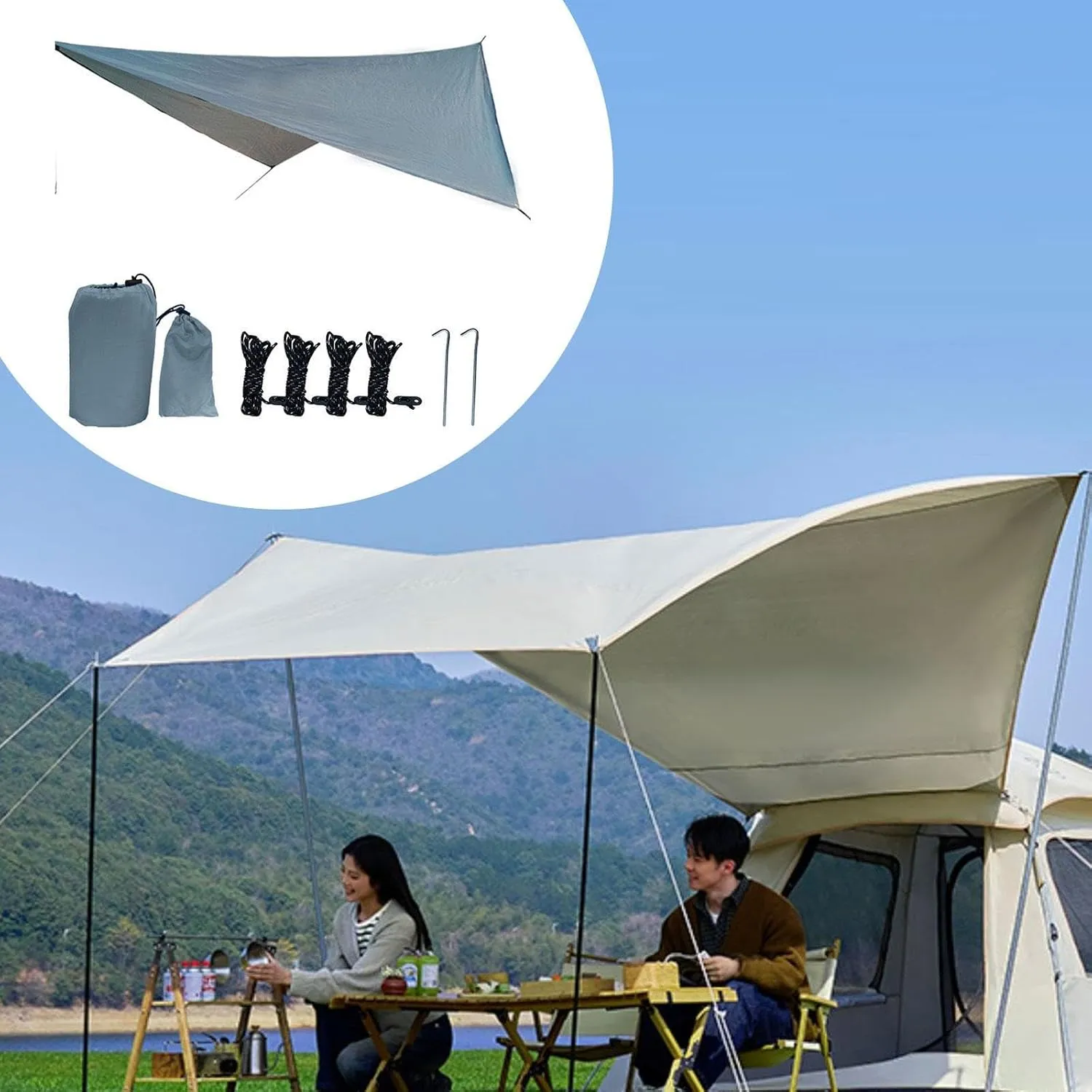 Camping Tarp Hammock Canopy Easily Set up Lightweight Camping Canopy Tent Tarp for Garden Picnic Traveling Backpacking Hiking, Gray