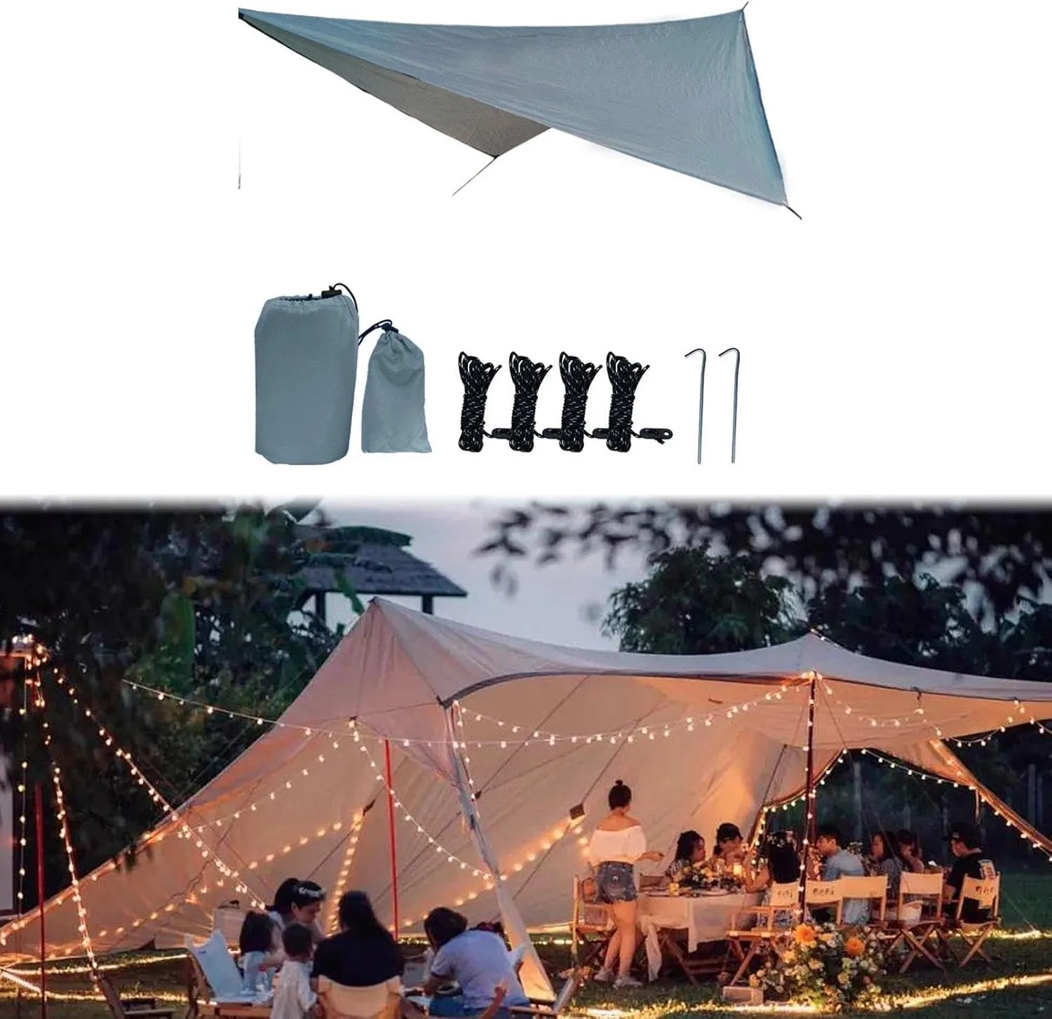 Camping Tarp Hammock Canopy Easily Set up Lightweight Camping Canopy Tent Tarp for Garden Picnic Traveling Backpacking Hiking, Gray
