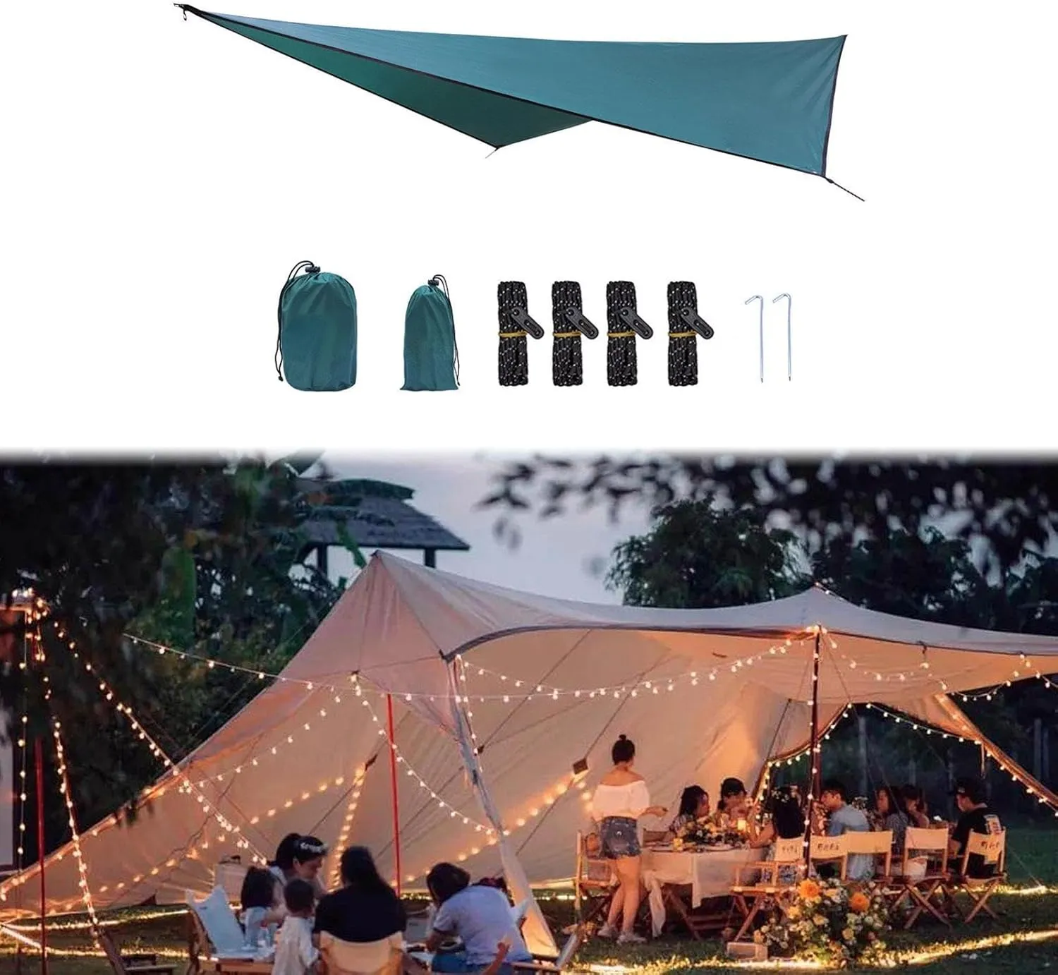 Camping Tarp Hammock Canopy Sun Protection Large Tent Tarp Awning Rain Awning for Fishing, Backyard, Traveling Picnic Outdoor, Dark Green