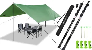 Camping Tarp   Poles, 4-Section Heavy Duty Aluminum Telescoping Poles, 10x15 FT Large Waterproof Tarp Awning for Outdoor Picnic