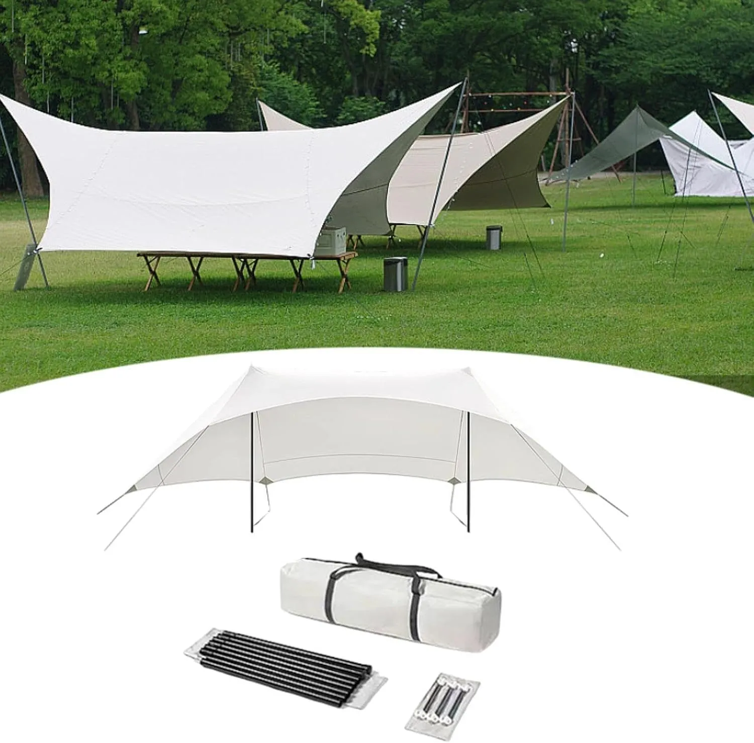 Camping Tarp Rain Tarp Awning Portable Waterproof with Storage Bag Camping Canopy for Traveling Outdoor Activities Backyard, Height 2.4m