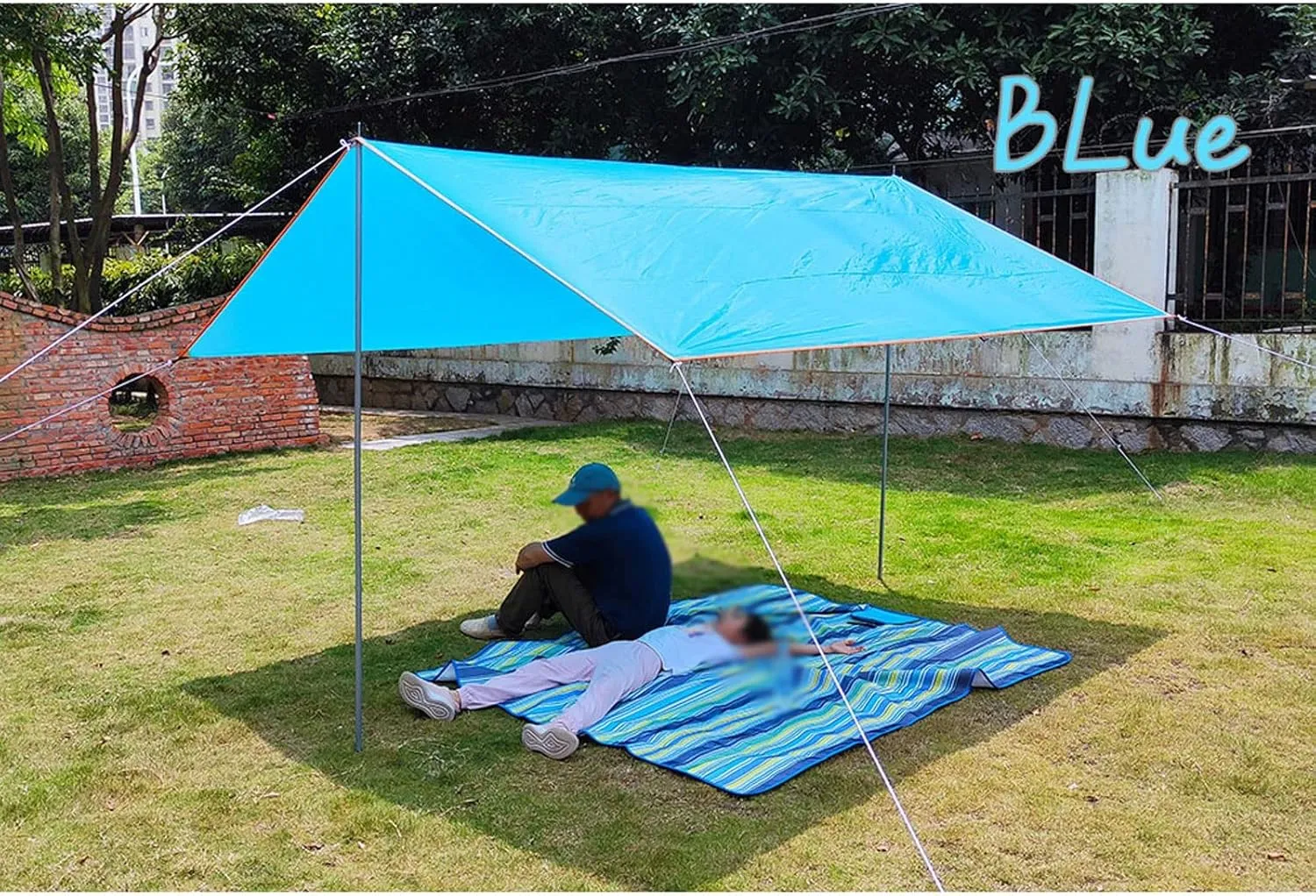 Camping Tarp,4x3m 3x3m Awning Waterproof Tarp Tent Shade Ultralight Garden Canopy Sunshade Outdoor Camping Hammock Tourist Beach Sun Shelter (Color : Blue, Size : 3 * 3m)