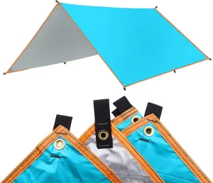 Camping Tarp,4x3m 3x3m Awning Waterproof Tarp Tent Shade Ultralight Garden Canopy Sunshade Outdoor Camping Hammock Tourist Beach Sun Shelter (Color : Blue, Size : 3 * 3m)