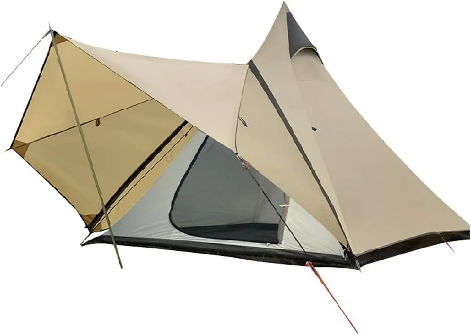 Camping Teepee Tent Yurt Tent with Screen 4 Season Double Layers Waterproof Anti-UV Windproof Tents for Outdoor Camping Hiking Hunting 3-4 Person (Brown 320X240X200CM) (Brown 320X240X200CM)
