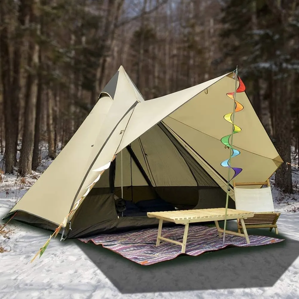 Camping Teepee Tent Yurt Tent with Screen 4 Season Double Layers Waterproof Anti-UV Windproof Tents for Outdoor Camping Hiking Hunting 3-4 Person (Brown 320X240X200CM) (Brown 320X240X200CM)