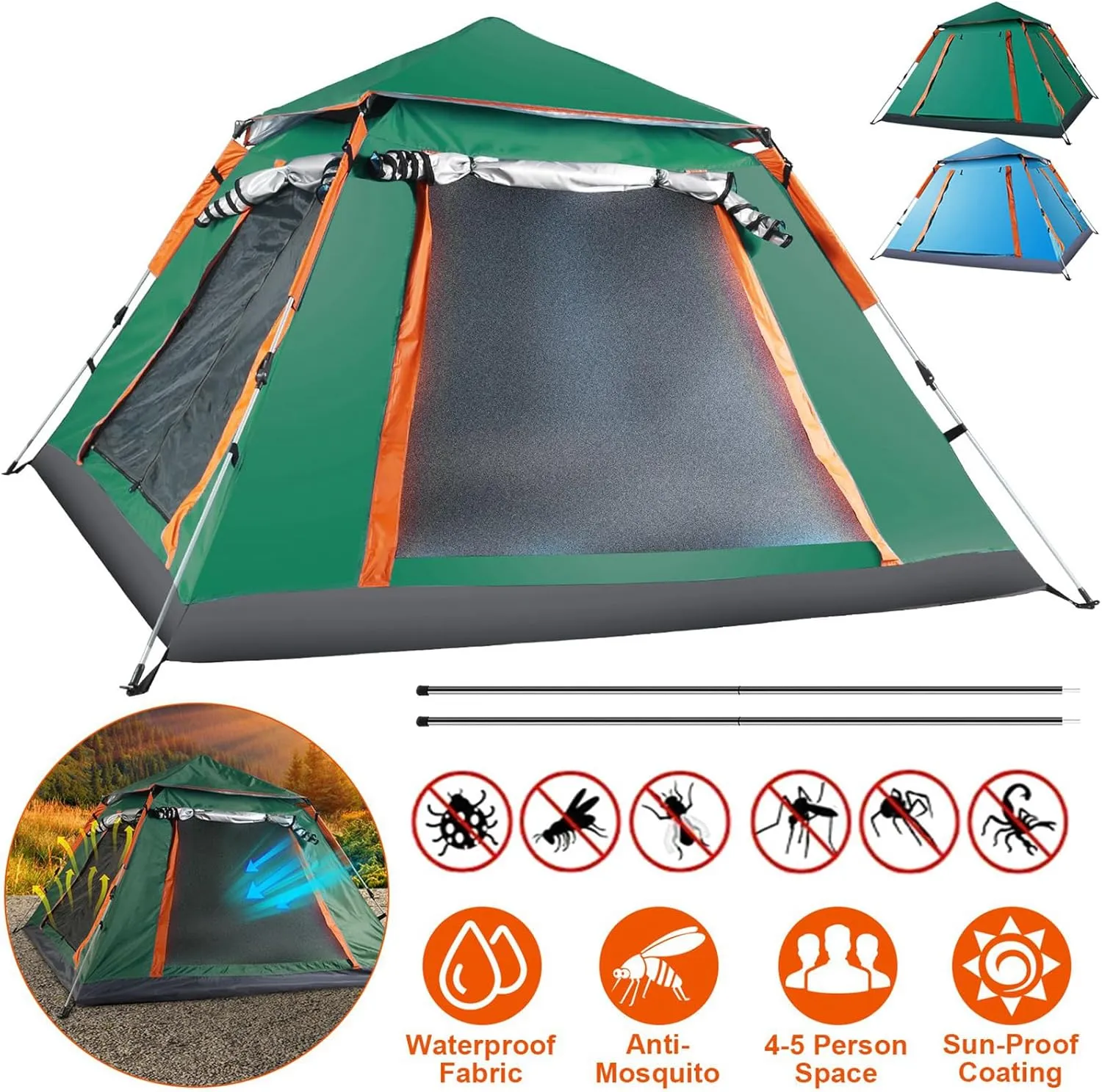 Camping Tent 3-4 Person, Family Tents, Waterproof Tent for Camping
