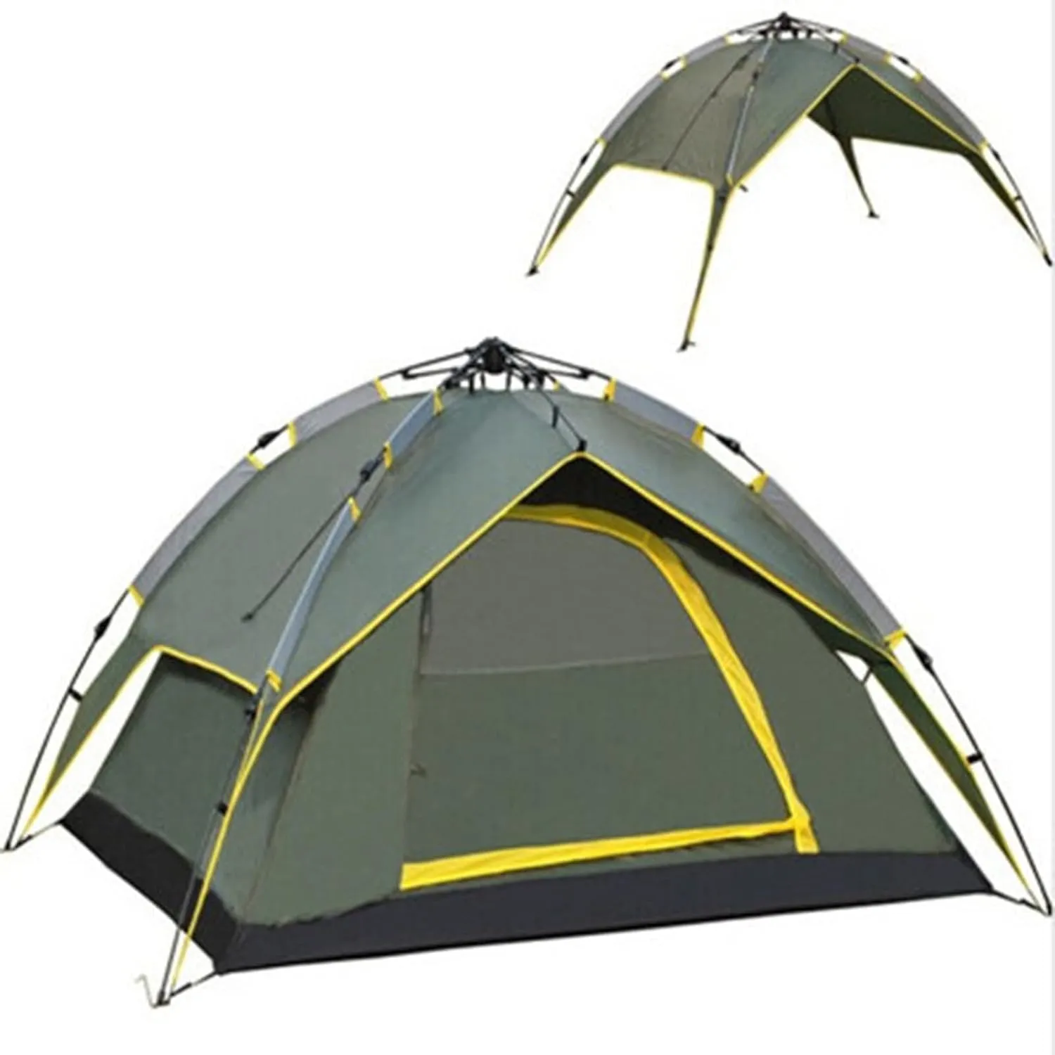 Camping Tent 3-4 Person Hydraulic Automatic Camping Tent Double Layer Instant Setup Outdoor Family Tent Portable Backpacking Tent for Hiking (Army Green One Size)