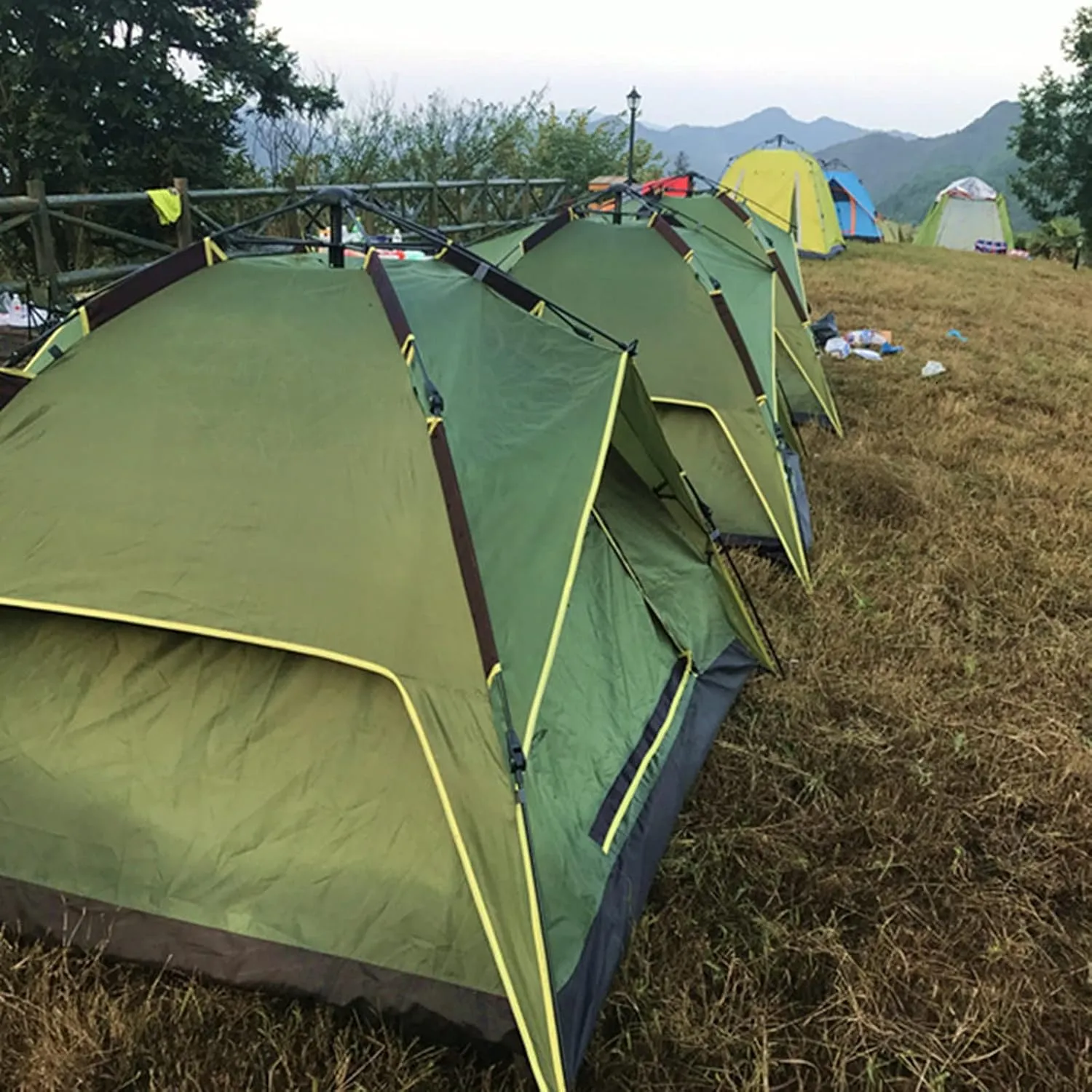 Camping Tent 3-4 Person Hydraulic Automatic Camping Tent Double Layer Instant Setup Outdoor Family Tent Portable Backpacking Tent for Hiking (Army Green One Size)