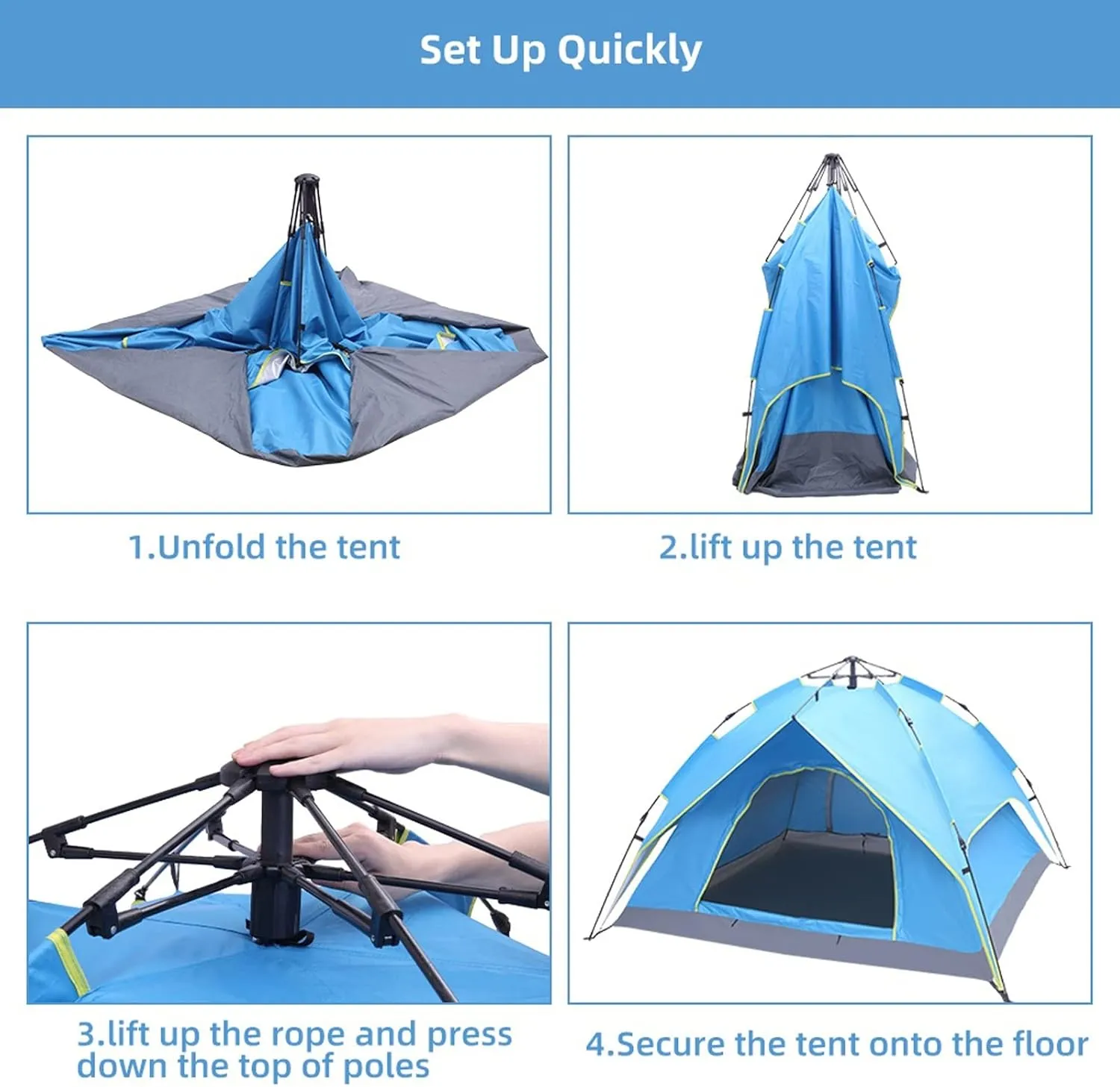 Camping Tent 3-4 Person Hydraulic Automatic Camping Tent Double Layer Instant Setup Outdoor Family Tent Portable Backpacking Tent for Hiking (Army Green One Size)