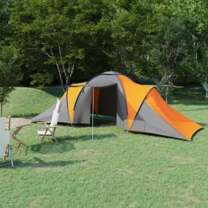 Camping Tent for 6 Persons with 2 Compartments, Gray and Orange, Easy Assembly with Windows and Mosquito Net