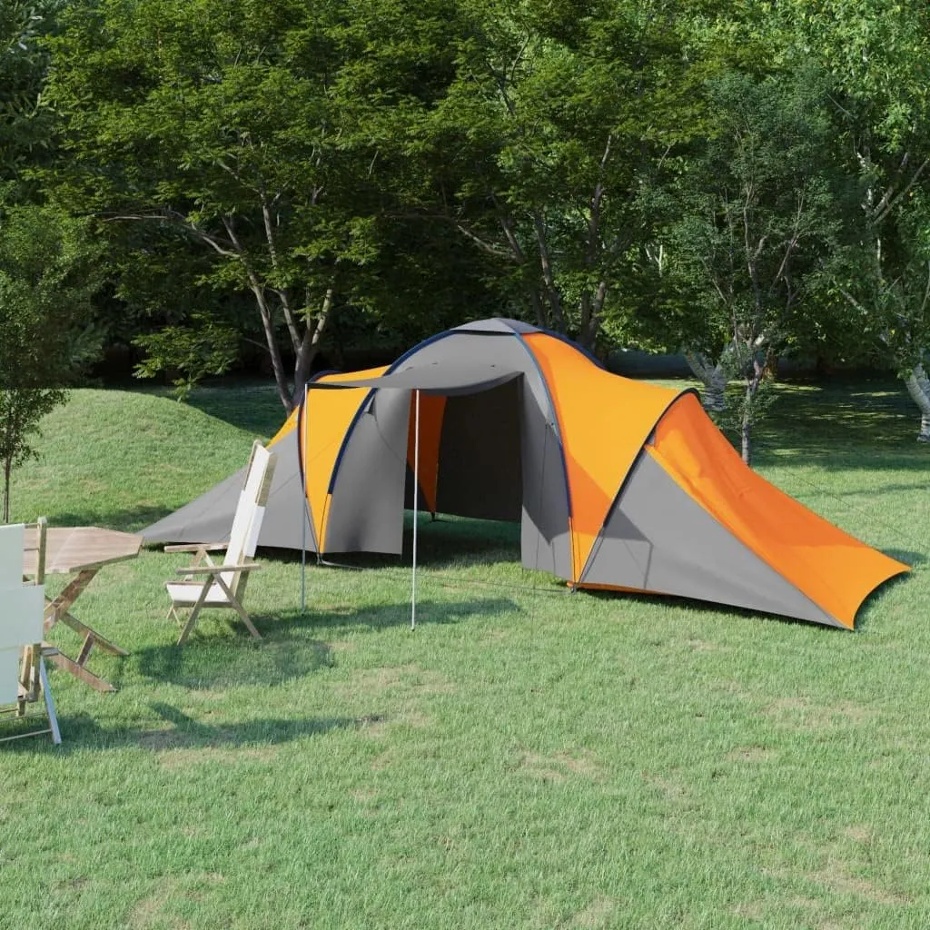 Camping Tent for 6 Persons with 2 Compartments, Gray and Orange, Easy Assembly with Windows and Mosquito Net