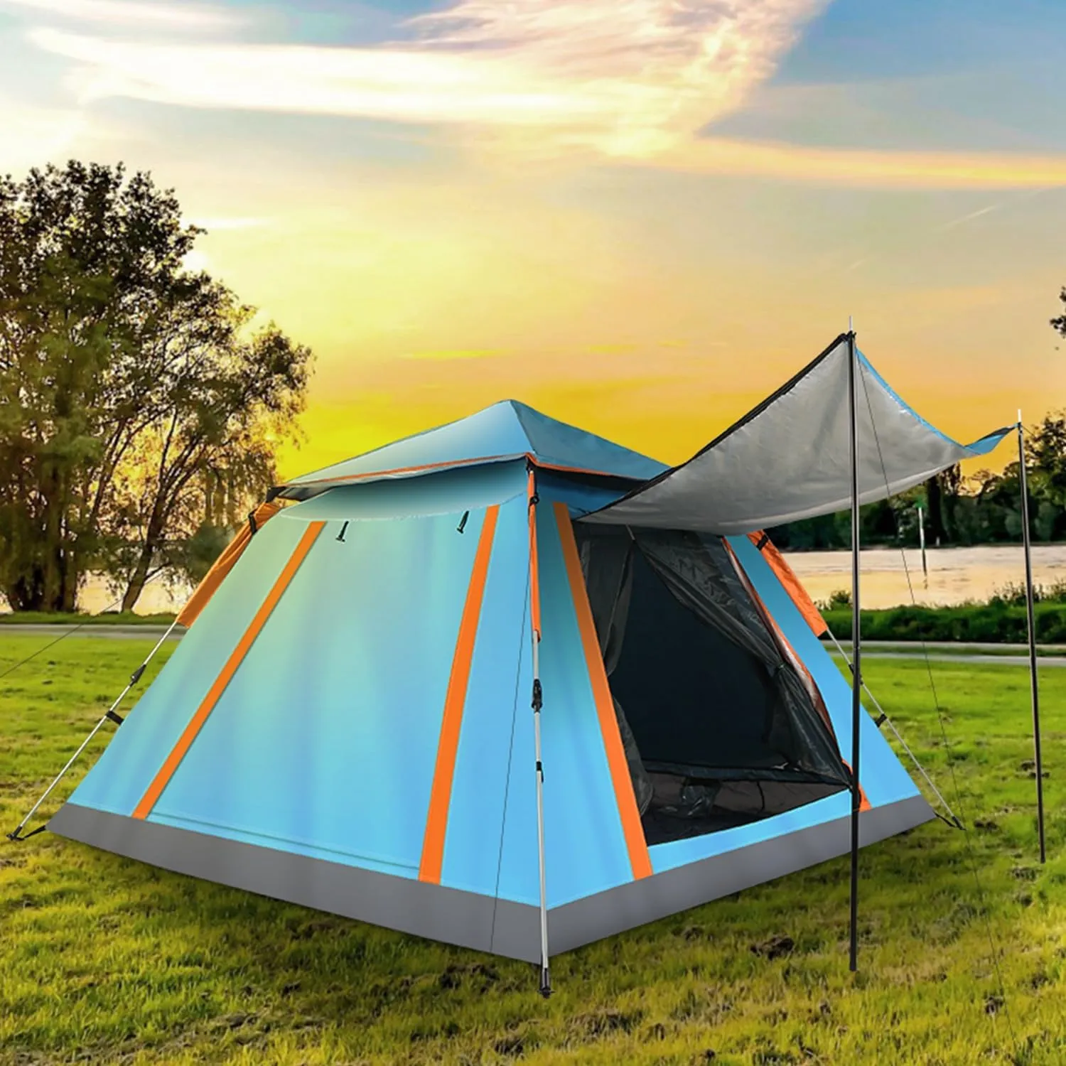 Camping Tent Outdoor for 4-5 Person Foldable Waterproof Tent with 2 Mosquito Nets Windows Carrying Bag for Hiking Climbing Adventure Fishing(Green)