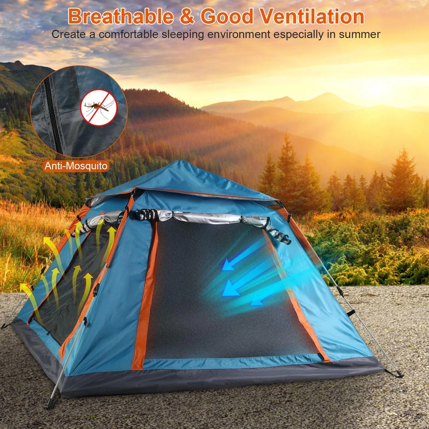 Camping Tent Outdoor for 4-5 Person Foldable Waterproof Tent with 2 Mosquito Nets Windows Carrying Bag for Hiking Climbing Adventure Fishing(Green)
