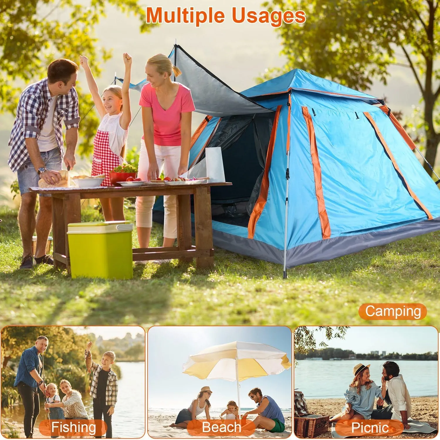 Camping Tent Outdoor for 4-5 Person Foldable Waterproof Tent with 2 Mosquito Nets Windows Carrying Bag for Hiking Climbing Adventure Fishing(Green)