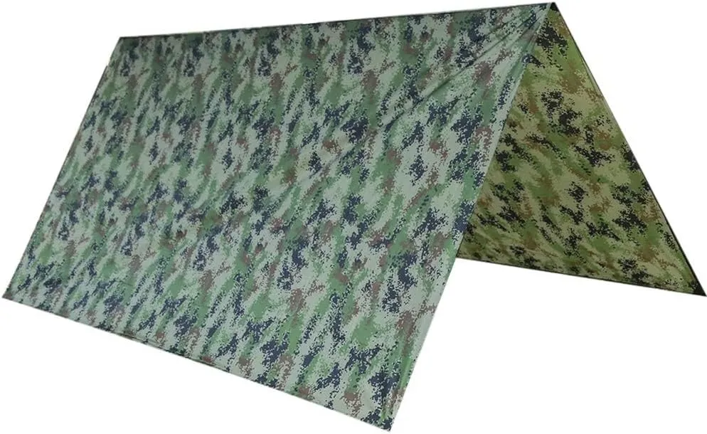 Camping Tent Tarp, 210T Waterproof Printed Cloth High Density Bushcraft Gear, Rainproof Multi Function Easy Folding Convenient Survival Tent, for Outdoor