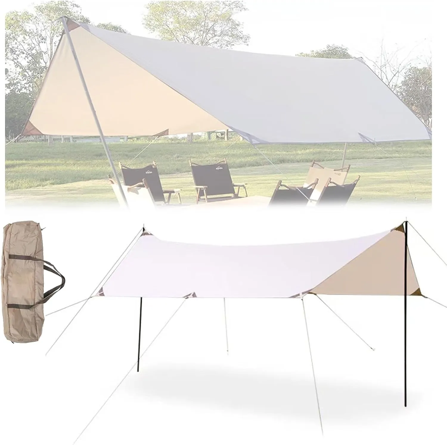 Camping Tent Tarp, Hammock Rain Fly Tent Tarp with Tent Stakes and Carry Bag, Waterproof Sun Shade Sail, Camping Tarpaulin Shelter for Camping Hiking Outdoor(118 * 118in)