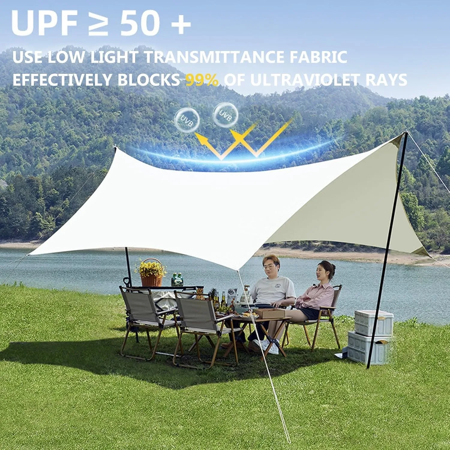 Camping Tent Tarp, Hammock Rain Fly Tent Tarp with Tent Stakes and Carry Bag, Waterproof Sun Shade Sail, Camping Tarpaulin Shelter for Camping Hiking Outdoor(118 * 118in)