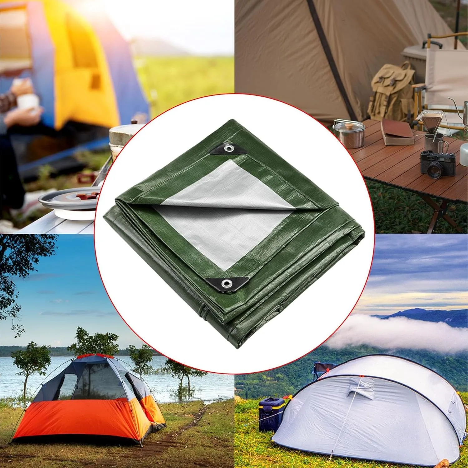 Camping Tent Tarp Tent Floor Mutifunctional Tent Carpet Mat for Beach, Car Or Camping Groundsheet Tent Footprint, 2.4x2.4M