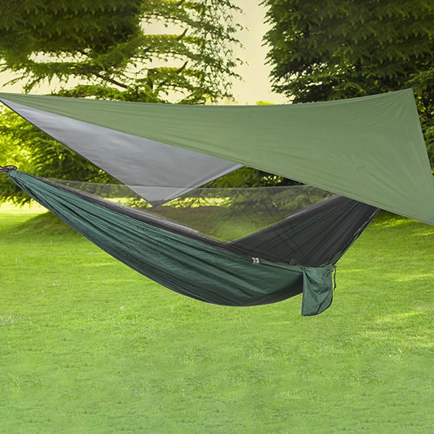 Camping Tent Tarp, Waterproof Sunproof Tent Canopy, Lightweight Hammock Sun Shelter Shade Tent Tarp Awning Canopy, Portable Family Beach Tent Sun Shade Canopy for(300x300CM-Silvery Green)