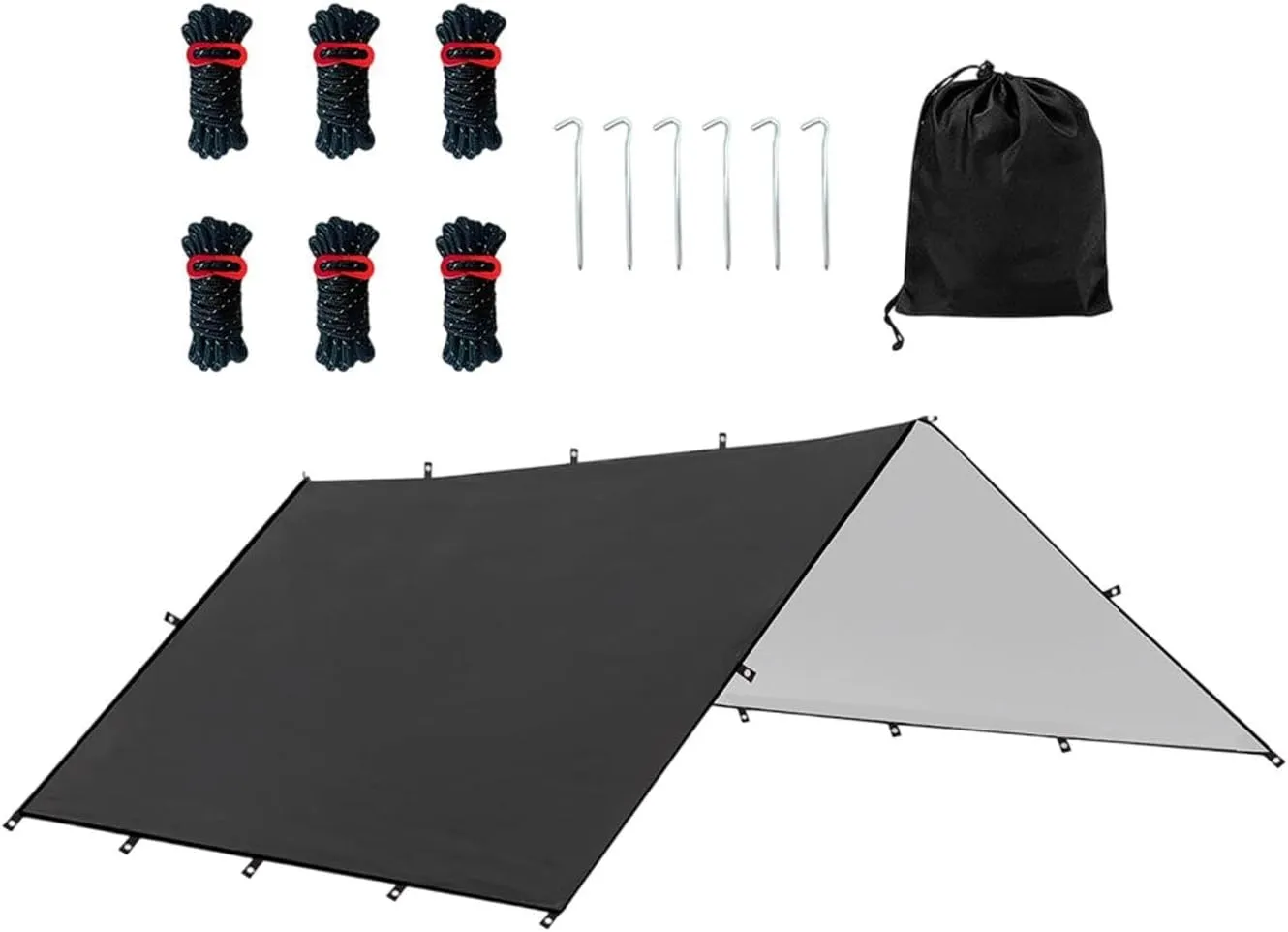 Camping Tent Tarp Waterproof with 6 Stakes and 6 Ropes Sun Canopy Multifunctional for Travelling, Party Easily Install, Black S