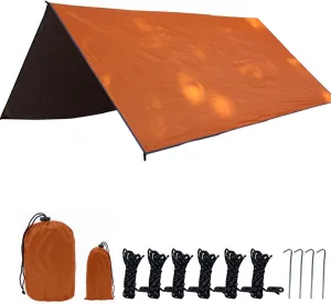 Camping Tent Tarp,Hammock Rain Fly Tarp,Waterproof Tarp Backpacking,Multifunctional Tarp Tent for Camping Tarp for Camping, Hiking and Outdoor Activities (Color : Black) (Orange)