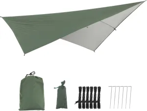Camping Tent Tarp,Portable Lightweight Waterproof Tarpaulin Shelter Sunshade Canopy Hammock Rain Fly Tent Tarp for Camping Outdoor Travel (Color : Green, Size : 290 * 290cm)
