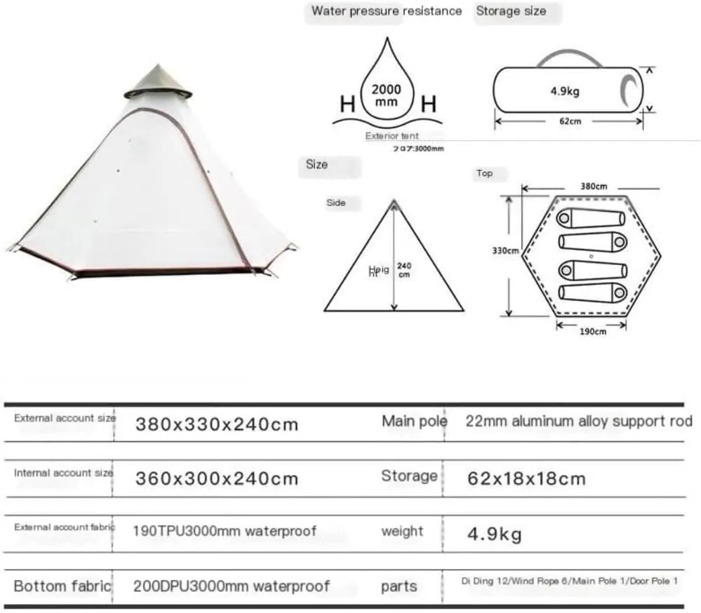 Camping Tent Tent Outdoor Camping Tent Camping Portable Tent Multi-Person Double-Layer Windproof Tent Beach Park Tent Waterproof Tent
