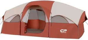 CAMPROS CP Tent 8 Person Camping Tents, Weather Resistant Family Tent, 5 Large Mesh Windows, Double Layer, Divided Curtain for Separated Room, Portable with Carry Bag