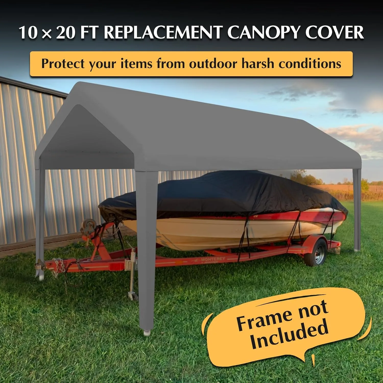 Canopy Replacement Cover, Carport Replacement Canopy Top Cover for 10' x 20' Frame, 800D Heavy Duty Waterproof & UV Protected Car Canopy with Ball Bungees (Frame is not Included) (Dark Gray)