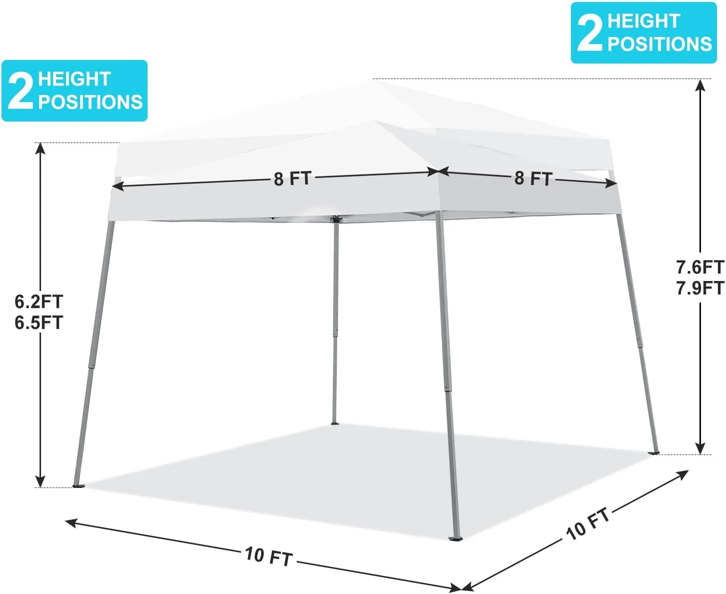 Canopy Tent, 10X10 FT Pop Up Canopy Outdoor Instant Tent Slant Legs with Carrying Bag, Portable Gazebo Shelter for Patio Deck Garden and Beach - 8X8 FT Canopy Cover (White)