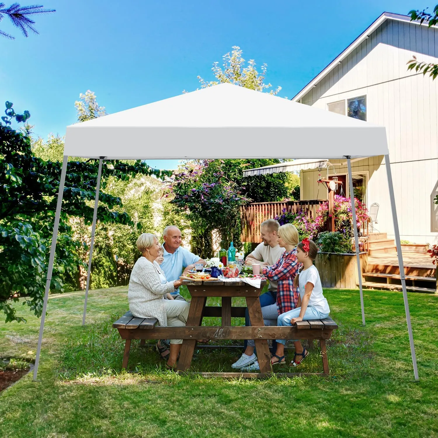 Canopy Tent, 10X10 FT Pop Up Canopy Outdoor Instant Tent Slant Legs with Carrying Bag, Portable Gazebo Shelter for Patio Deck Garden and Beach - 8X8 FT Canopy Cover (White)