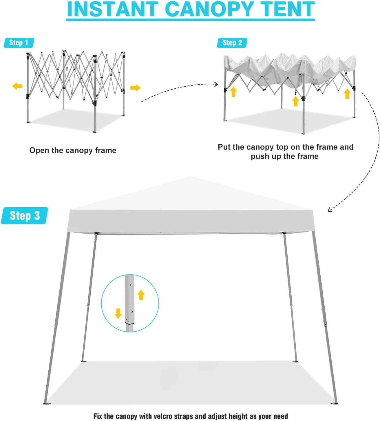 Canopy Tent, 10X10 FT Pop Up Canopy Outdoor Instant Tent Slant Legs with Carrying Bag, Portable Gazebo Shelter for Patio Deck Garden and Beach - 8X8 FT Canopy Cover (White)