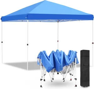 Canopy Tent 10x10 ft Pop Up Canopy Tent Outdoor Canopy Instant Shelter Adjustable Height Portable PartyTent Portable UV Proof and Waterproof with Wheeled Carrying Bag (Blue)