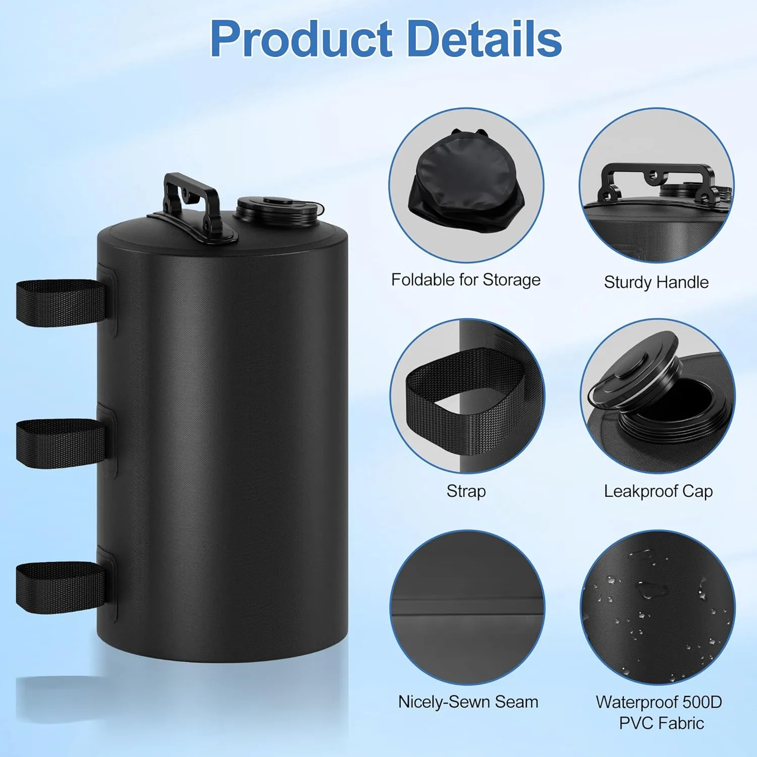 Canopy Water Weights Bag, 88 lb Tent 4 Leg Weights Bag, Portable 10L Water Bag Windproof Fixed Canopy Weights Bag, for Outdoor Pop Up Tent, Canopies, Gazebo, Shelter, 4 Pack (10L Black)