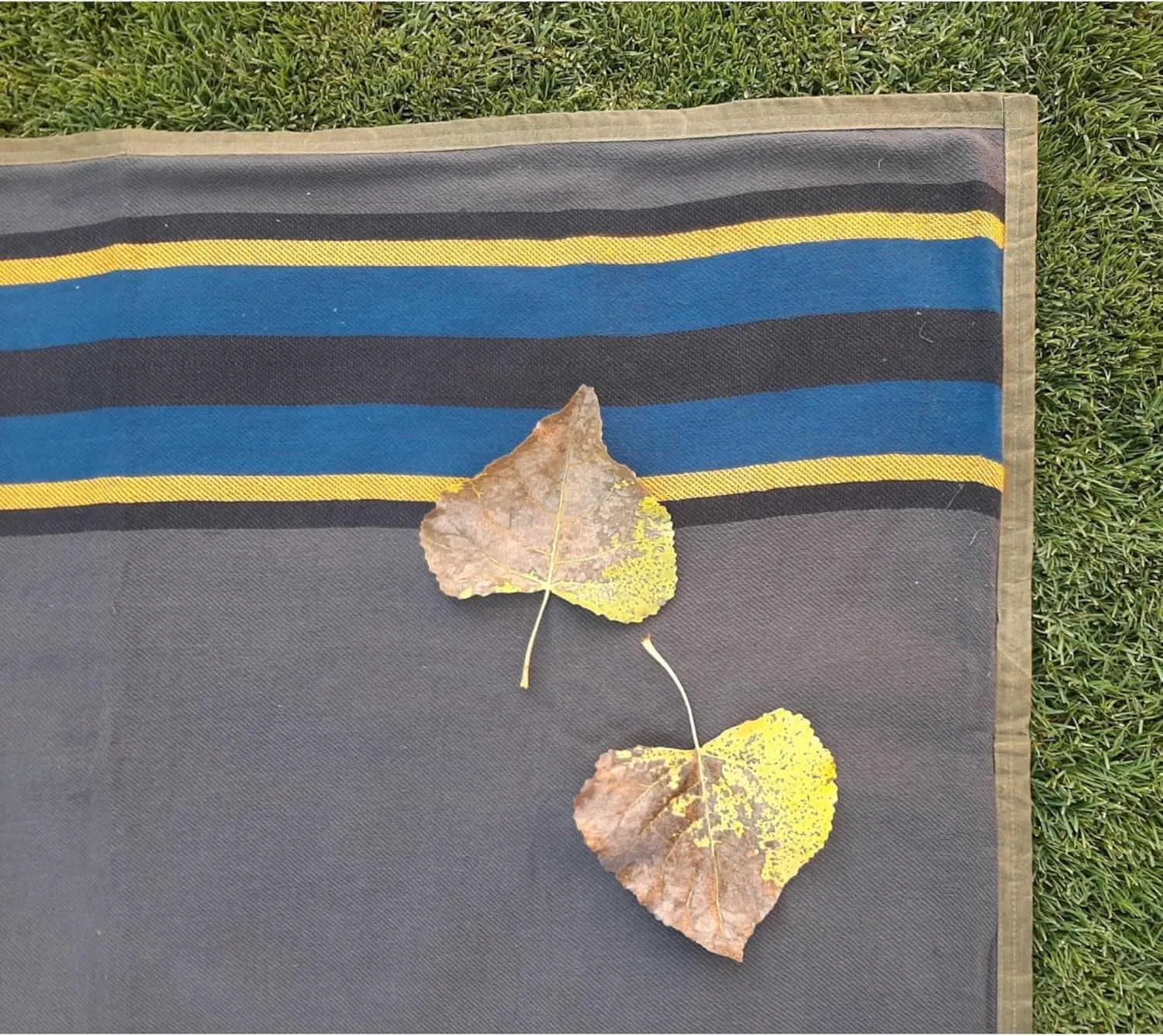 Canvas Camp Blanket – Waterproof Outdoor Blanket, Waxed Canvas with Water Repellent Backing, Bushcraft & Campfire Friendly, Ideal for Camping, Hiking, Beach, Picnic & Festivals (Blue/Grey, Regular)