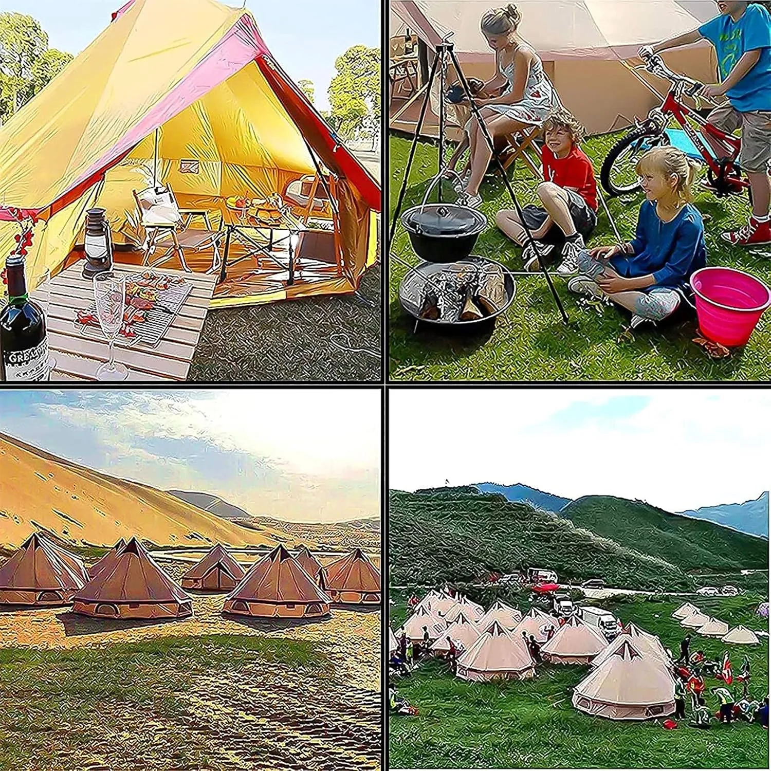 Canvas Tent with Stove Hole, Cotton Canvas Tent, Yurt Tent for Camping, Waterproof 4 Seasons Tent for Family Camping, Outdoor Glamping, Luxury Teepee