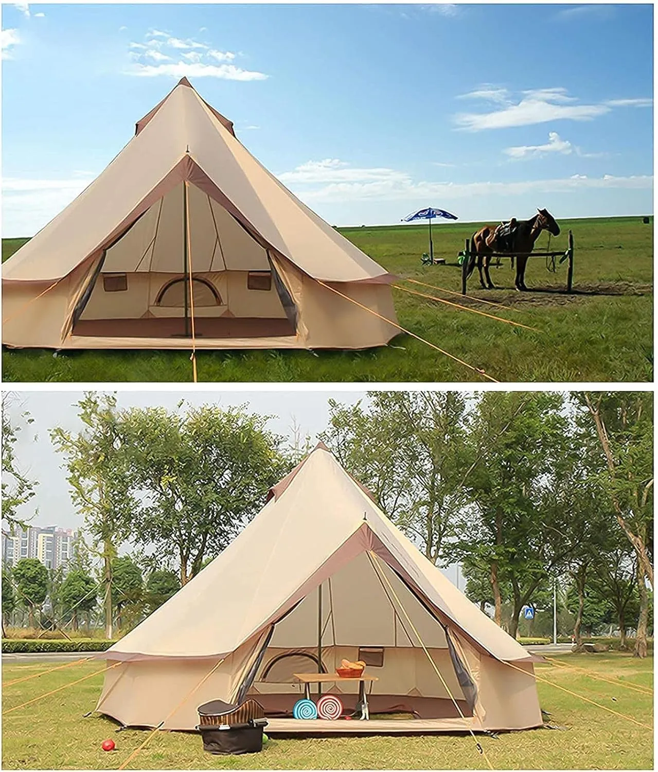 Canvas Tent with Stove Hole, Cotton Canvas Tent, Yurt Tent for Camping, Waterproof 4 Seasons Tent for Family Camping, Outdoor Glamping, Luxury Teepee
