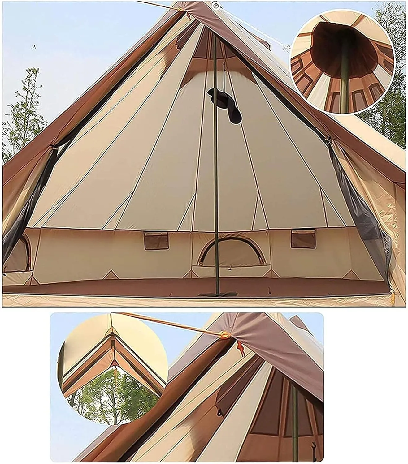 Canvas Tent with Stove Hole, Cotton Canvas Tent, Yurt Tent for Camping, Waterproof 4 Seasons Tent for Family Camping, Outdoor Glamping, Luxury Teepee