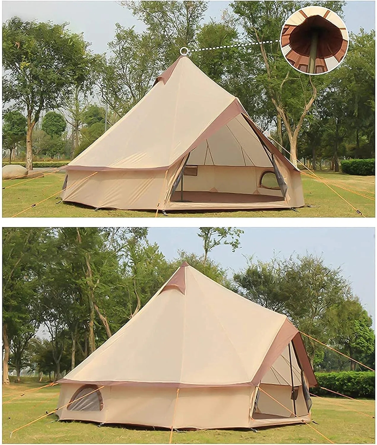 Canvas Tent with Stove Hole, Cotton Canvas Tent, Yurt Tent for Camping, Waterproof 4 Seasons Tent for Family Camping, Outdoor Glamping, Luxury Teepee