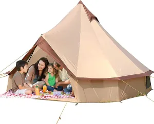 Canvas Tent with Stove Hole, Cotton Canvas Tent, Yurt Tent for Camping, Waterproof 4 Seasons Tent for Family Camping, Outdoor Glamping, Luxury Teepee